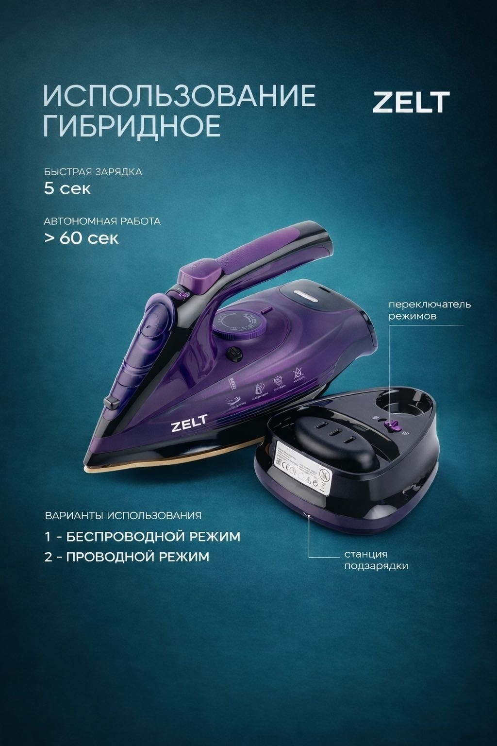 Утюг ZELT ZMI 238 фиолетовый, черный