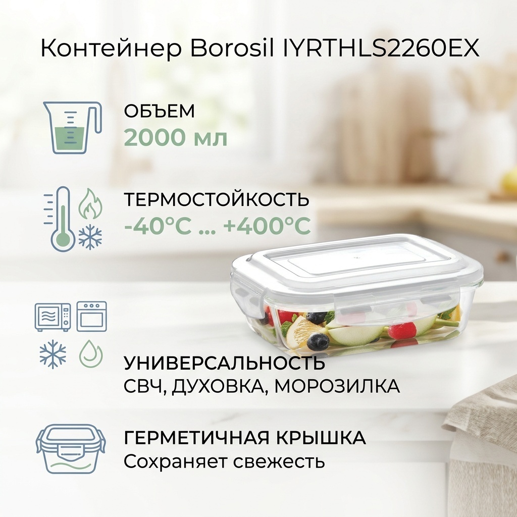 BOROSIL контейнер IYRTHLS2260EX 1 шт, боросиликатное стекло