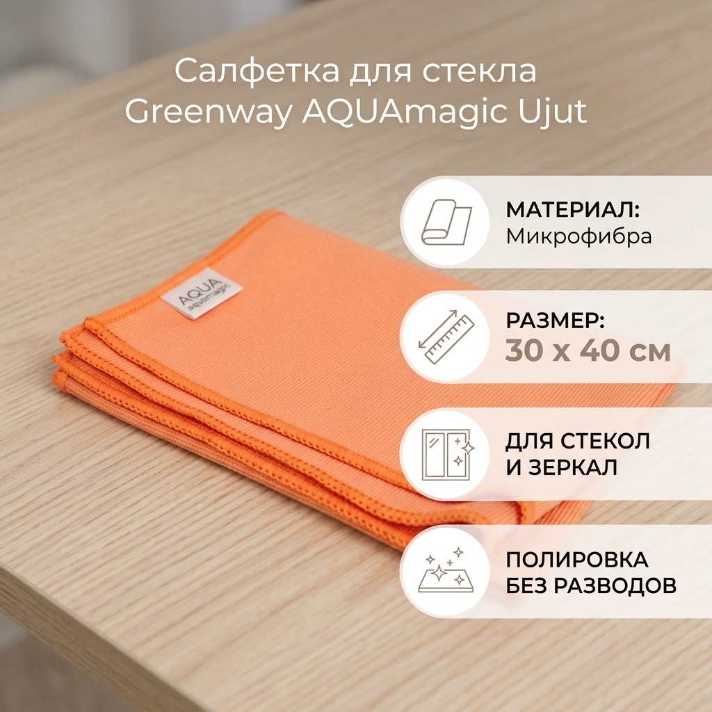 Тряпка для зеркал и стекол Greenway AQUAmagic 1 шт, микрофибра