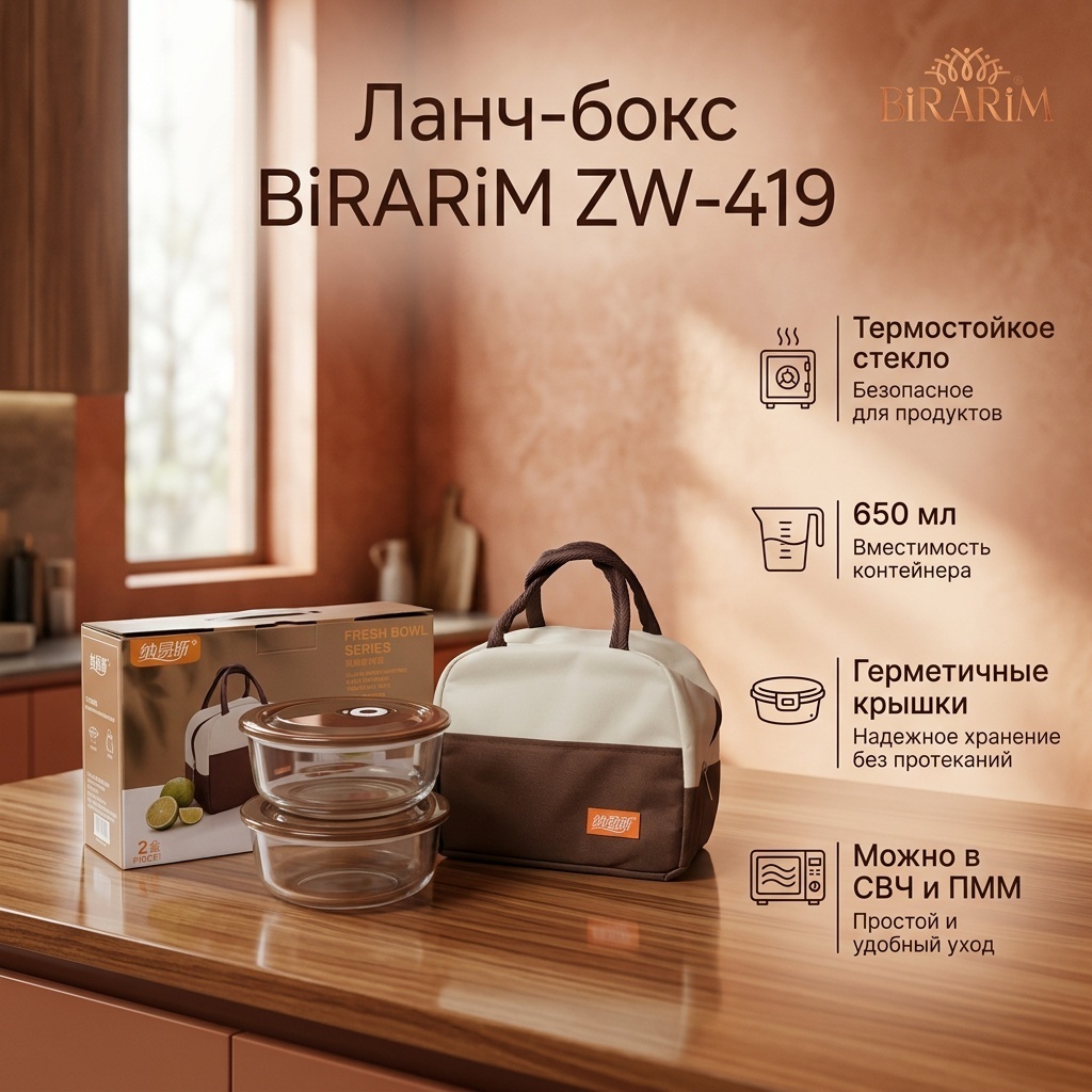 Birarim ланч-бокс ZW-419 3 шт, стекло