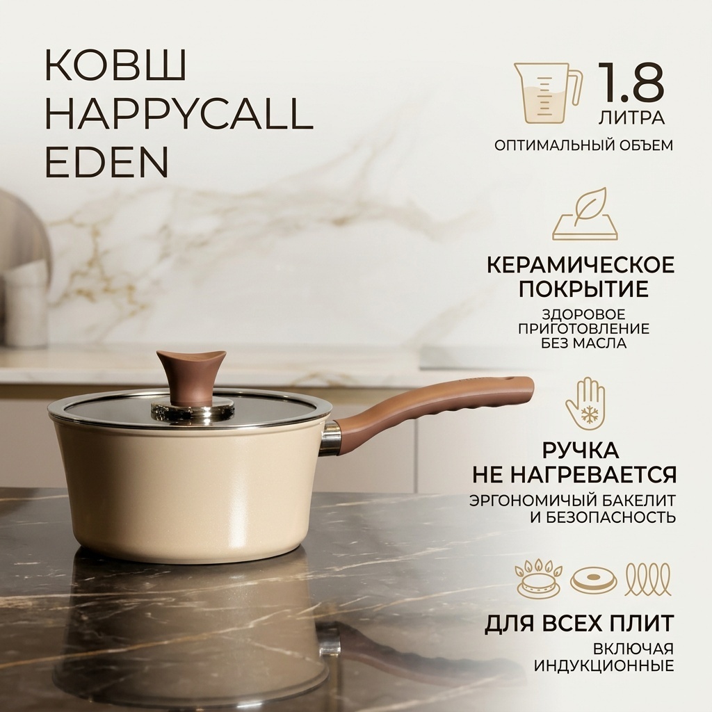 Ковш 1.8 л, Happycall Eden сталь