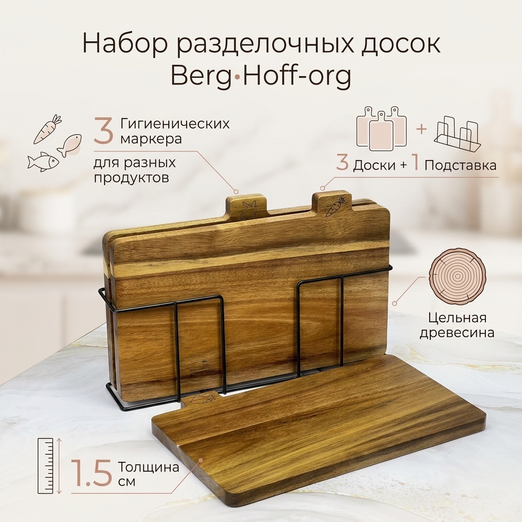 Набор разделочных досок 3шт доски, 1шт подставка, коробка Berg•Hoff-org 3 шт, дерево