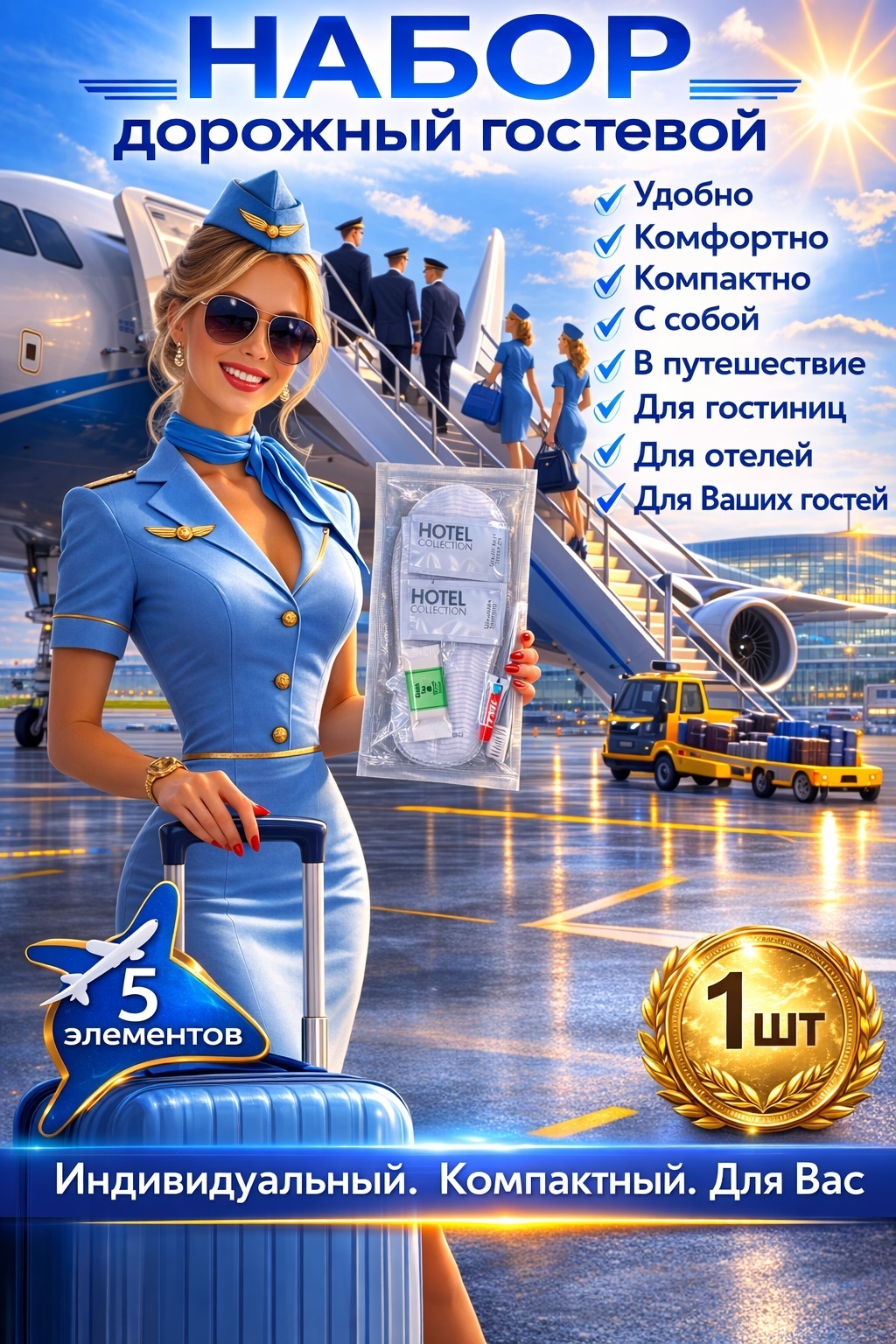 Дорожный (гостевой) одноразовый ECONOM набор по уходу за волосами и телом унисекс