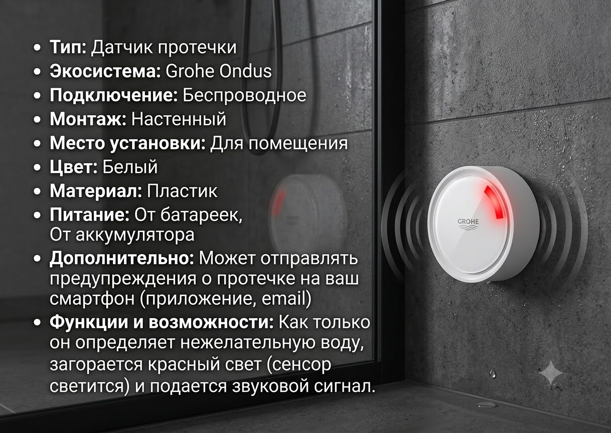 Датчик протечки Grohe 22505LN0, экосистема: Grohe Ondus