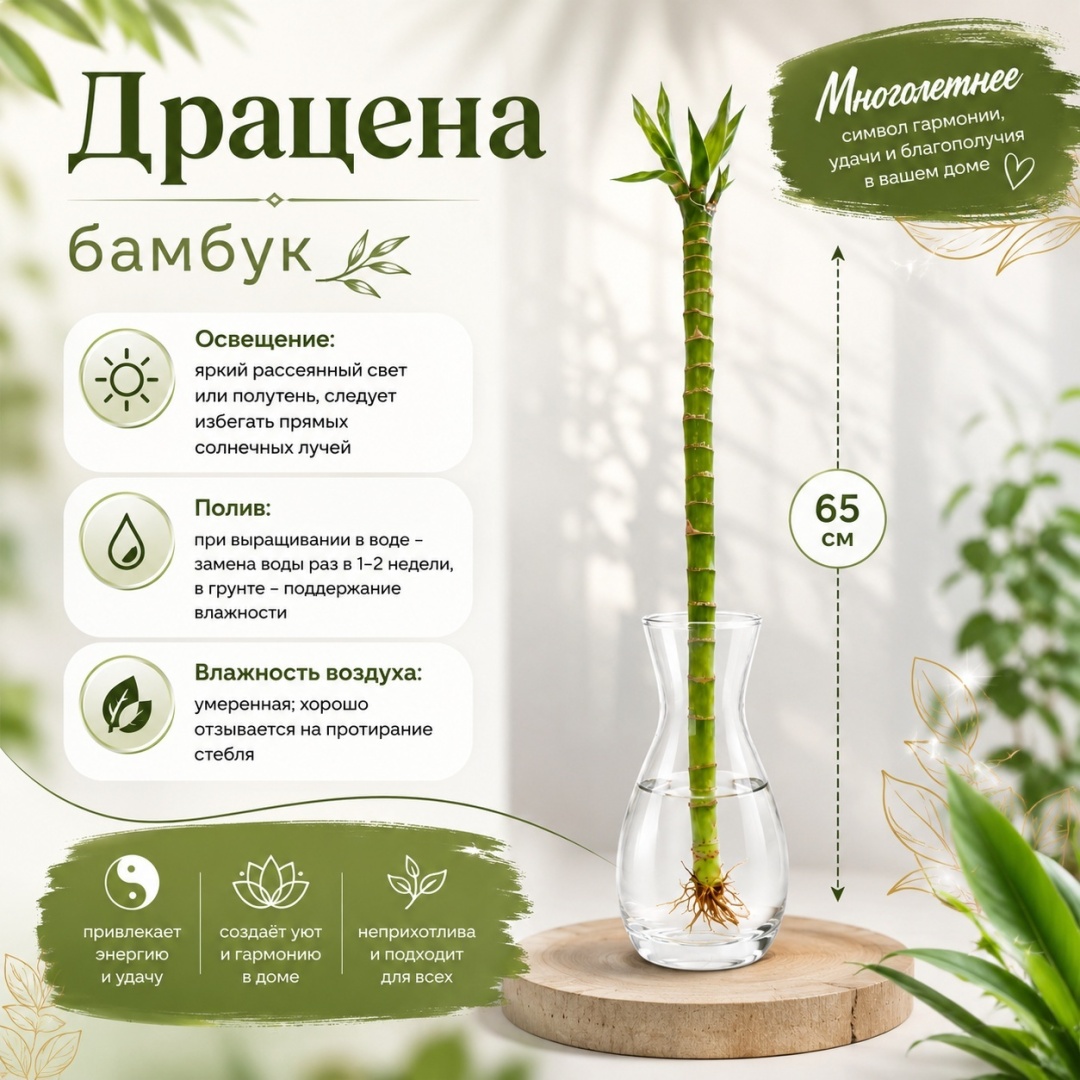 Растение настольное: драцена, бамбук IVI бамбук FLR26-4.60 многолетнее 65 см