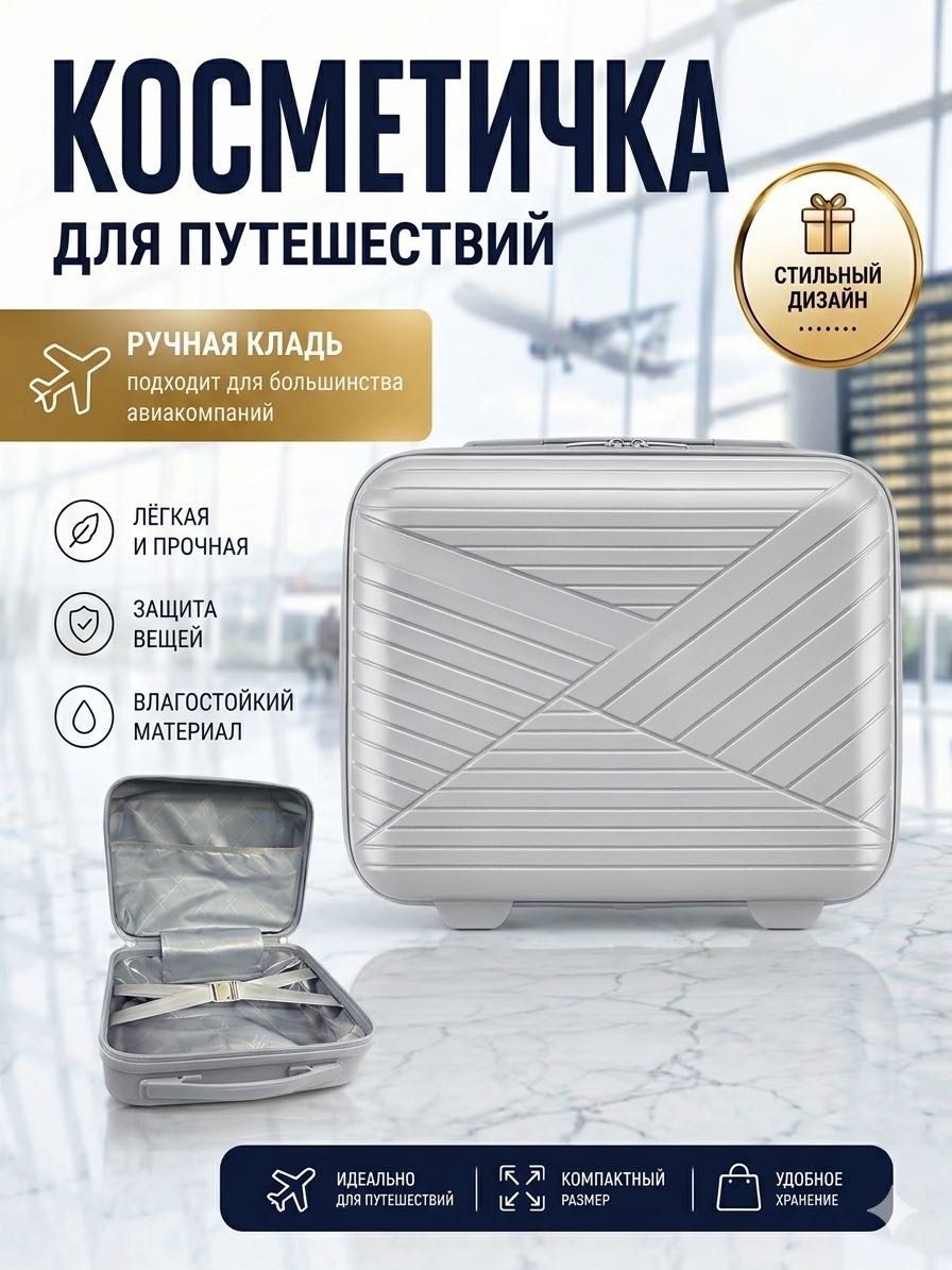 Кейс-пилот SANDYK 018# Бьюти-кейс сумочка для чемодана (косметичка) полипропилен 12 л серебристый, светло-серый