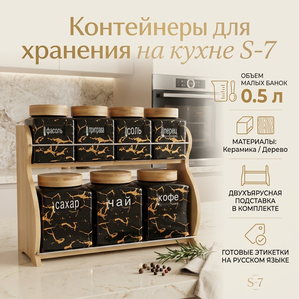 Набор контейнеров S-7, керамика, бамбук