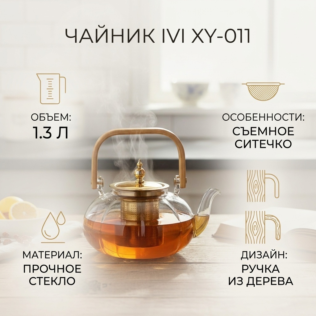 Чайник IVI XY-011 1.3 л, стекло