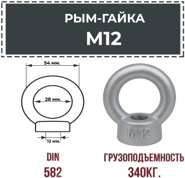 Рым-гайка М12, DIN 582, оцинкованная сталь
