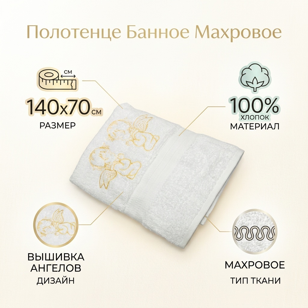 Полотенце 140x70 см, хлопок, 1 шт,