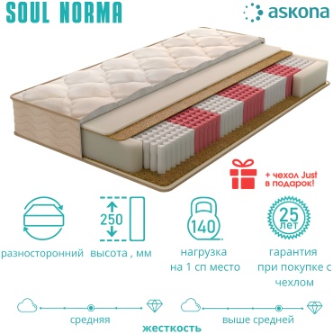 Матрас Askona SOUL Norma, 160x200x25 см