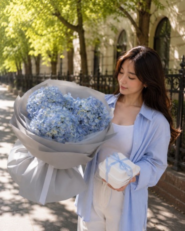 Floria.kz букет с бенто-тортом гортензия 3 шт 40 см