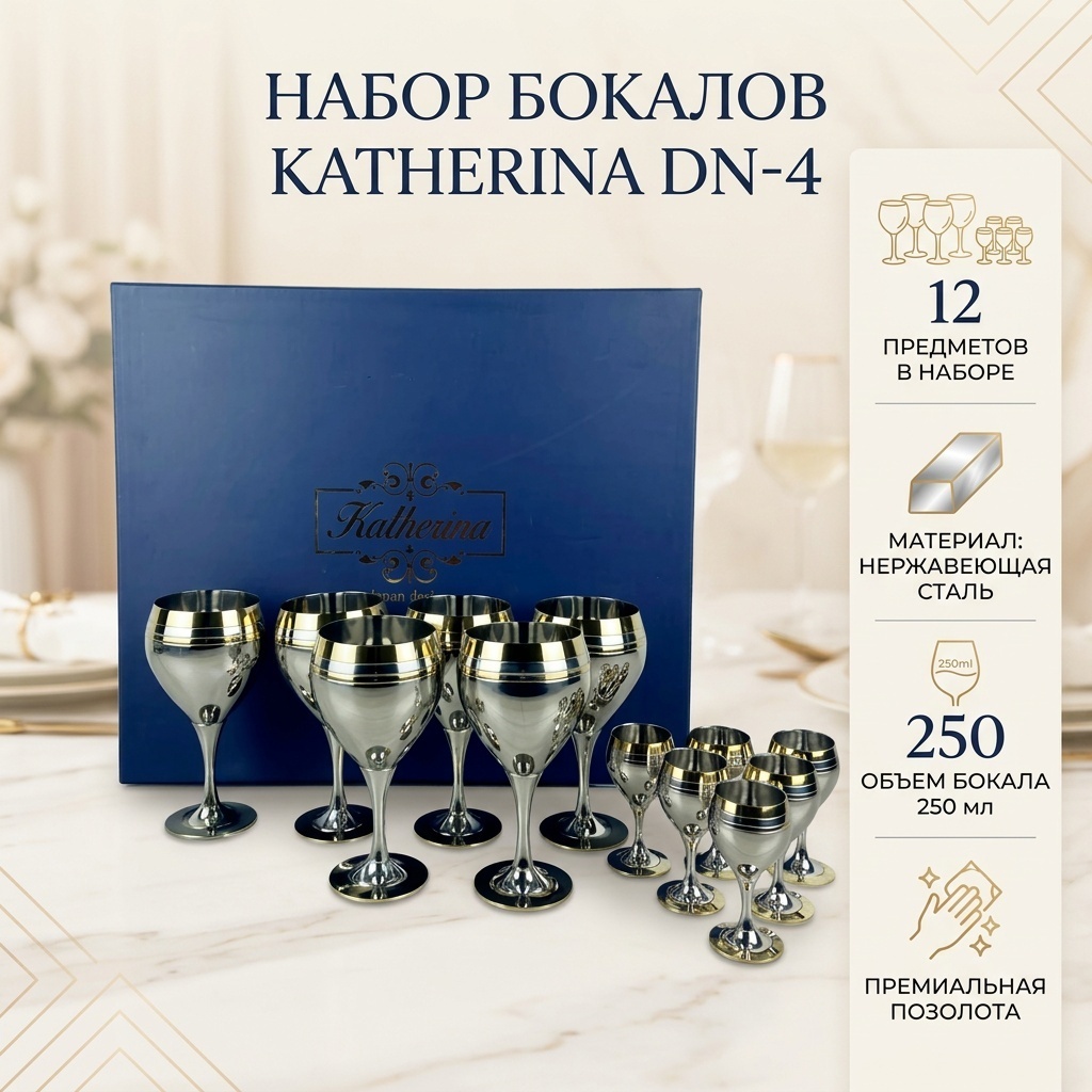 Набор бокалов Katherina 250 мл, нержавеющая сталь, 12 шт