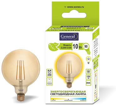 General Lighting Systems 10W E27, филаментная, теплый белый