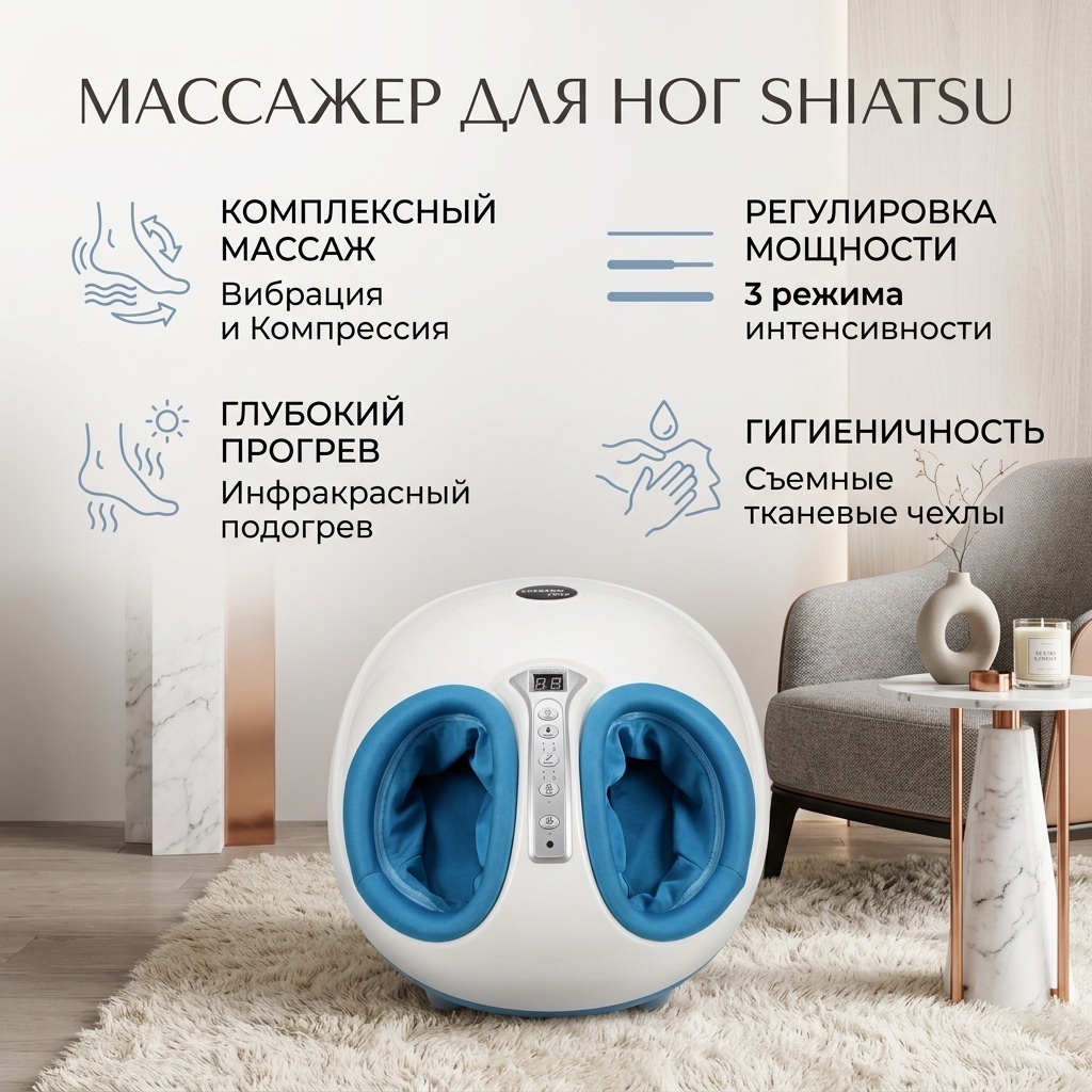 Массажер Shiatsu Foot Massager With Heat напольный вибрационный, воздушно-компрессионный