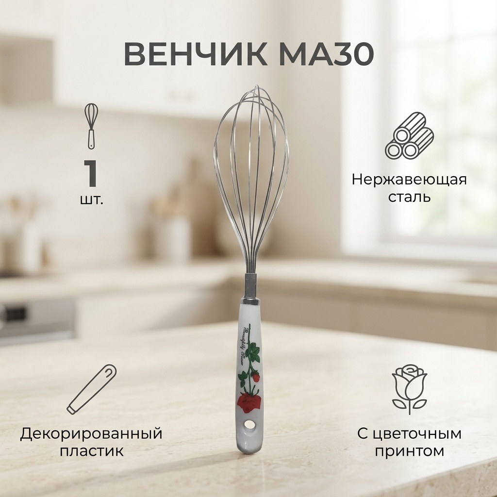 Венчик нержавеющая сталь, пластик, 1 шт