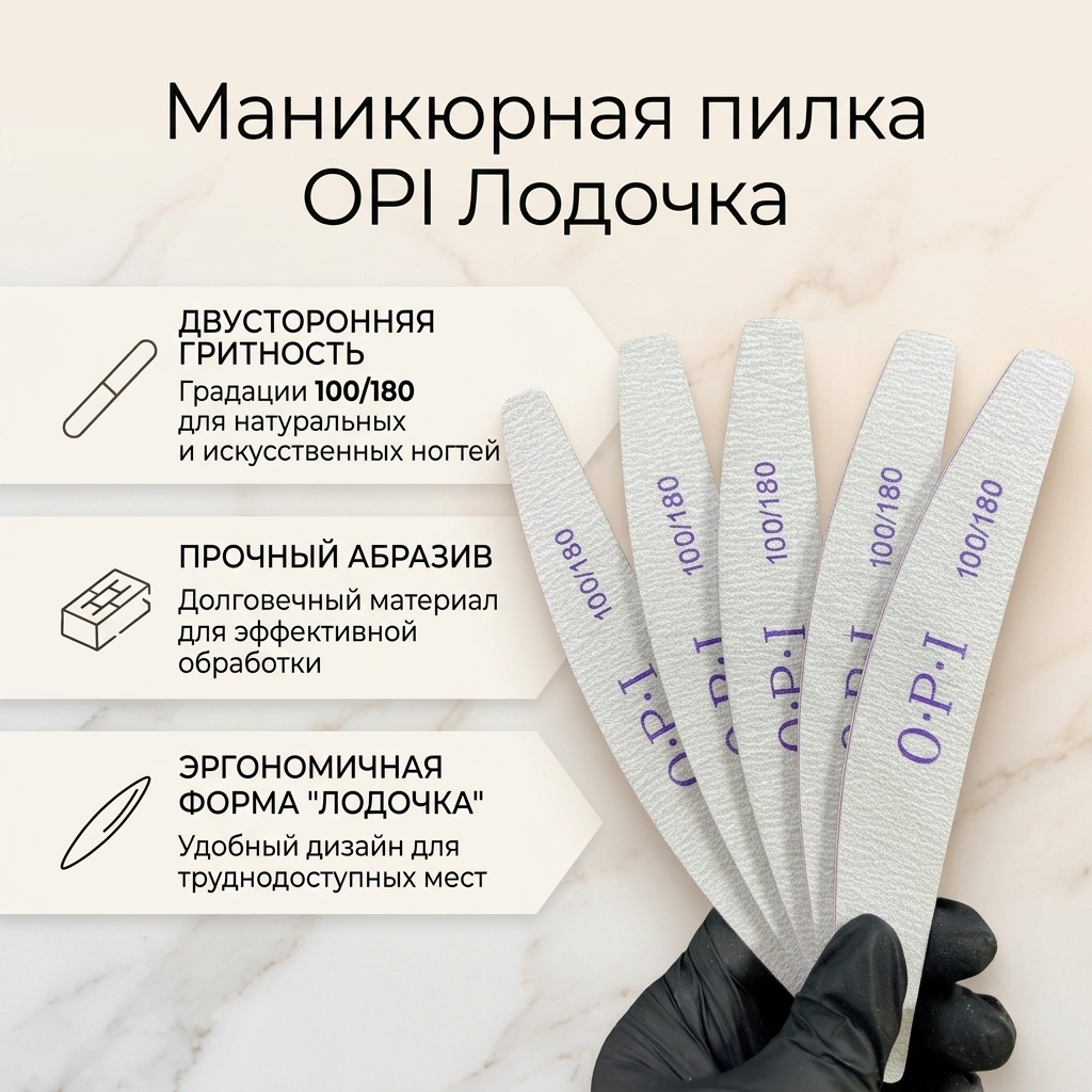 OPI маникюрная пилка лодочка 100/180 25 шт