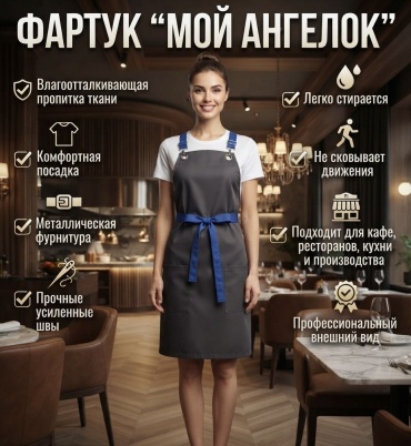 Фартук производственный Мой ангелок Мой ангелок фп-259 80x75 см хлопок, темно - серый, синий