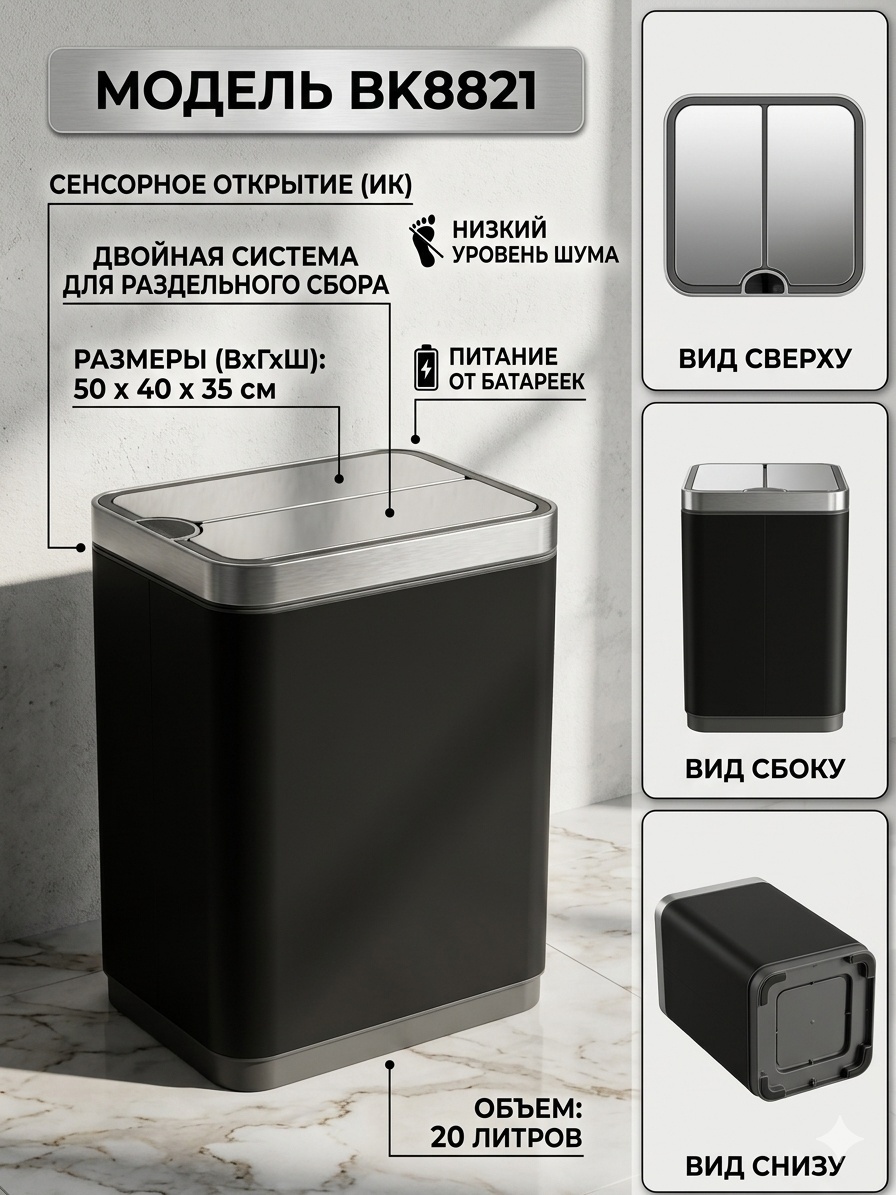 Мусорный бак Aqvaplus 20 л 40x35x50 см, полипропилен