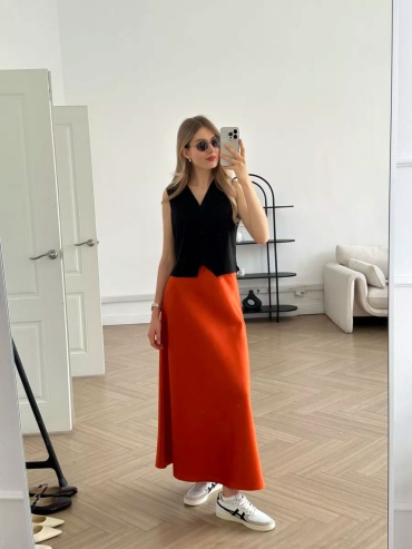 Юбка трапеция Fashion коралловый, светло-коричневый