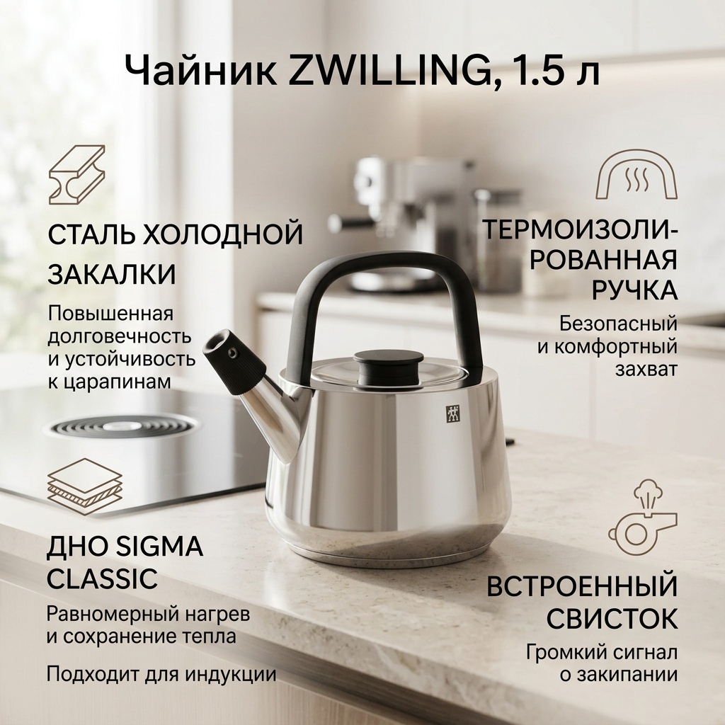 ZWILLING чайник 40995-000 1.5 л, нержавеющая сталь