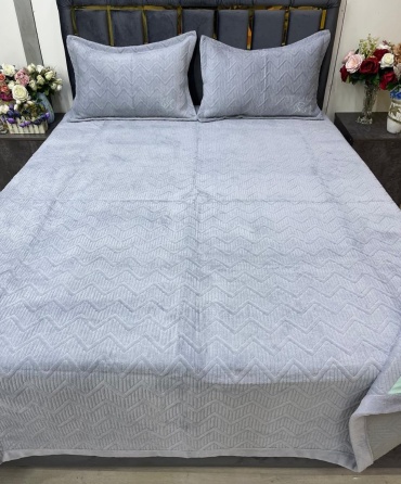 Покрывало с наволочками Home Textile 210х230 см, хлопок, велюр, бархат, серый
