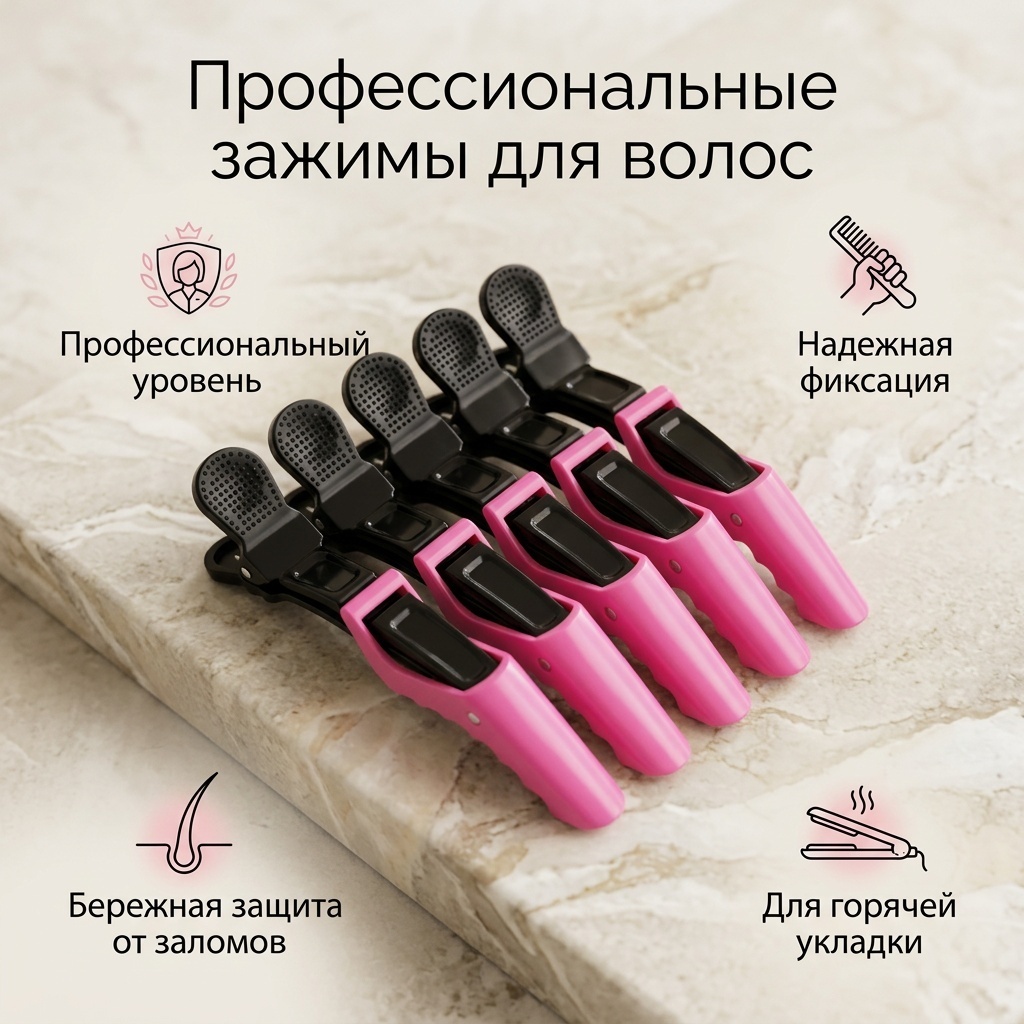 Зажимы для волос черный, розовый 5 шт