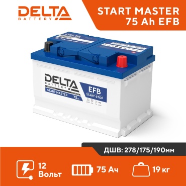 DELTA “0100337 DELTA : Аккумулятор Производится Германия 75 Ач прямая, обратная