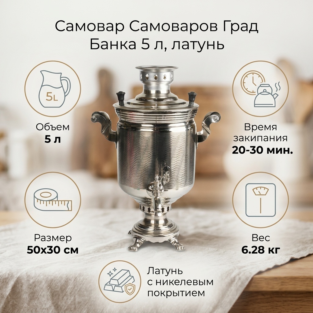 Самоваров Град самовар Банка 5 л, латунь
