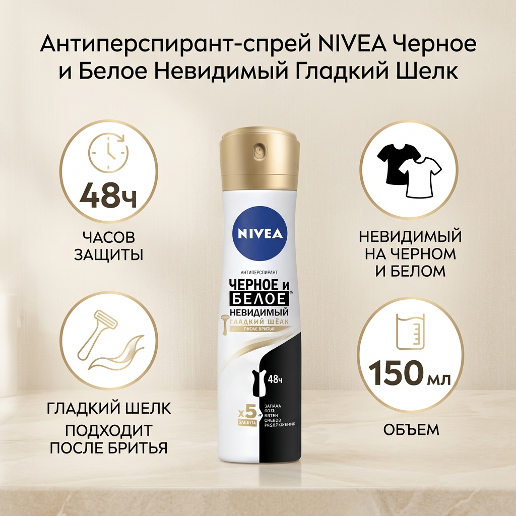 NIVEA Черное и Белое спрей невидимый Гладкий Шелк антиперспирант для женщин 150 мл