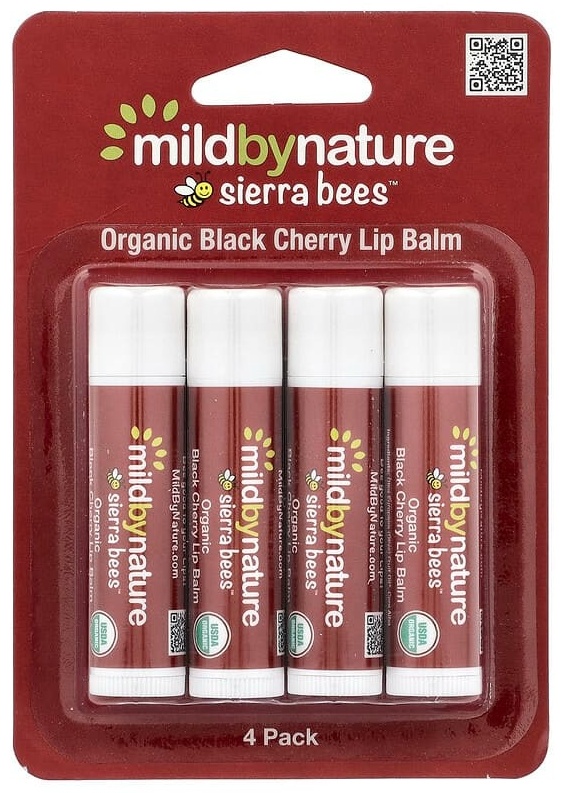 Mild By Nature бальзам Sierra Bees, органические бальзамы для губ, со вкусом черешни, 4 шт. в упаковке, 4,25 г 17 г