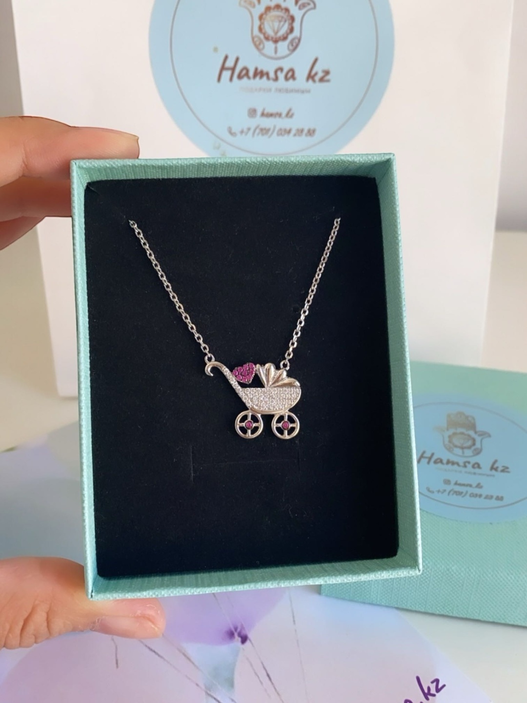 Колье Hamsa.kz Малыш длина 45 см вес 4.4 г серебро, фианит