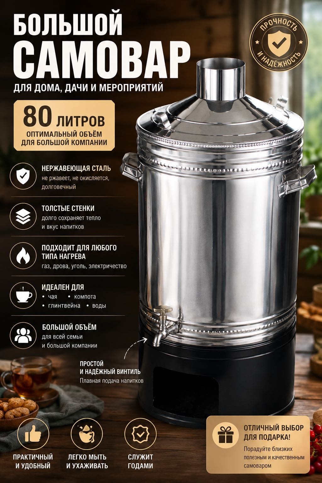 Самовар 30449519_413974525 50 л, нержавеющая сталь