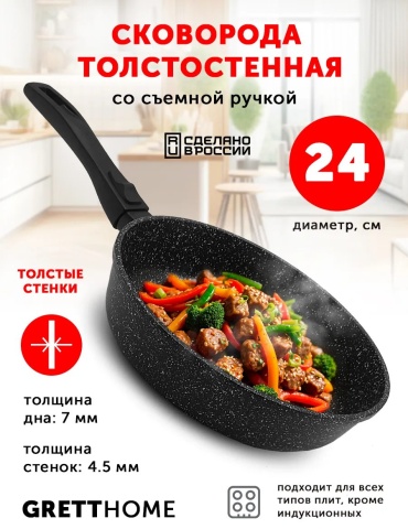 Сковорода Grett 24 см с антипригарным покрытием, алюминий
