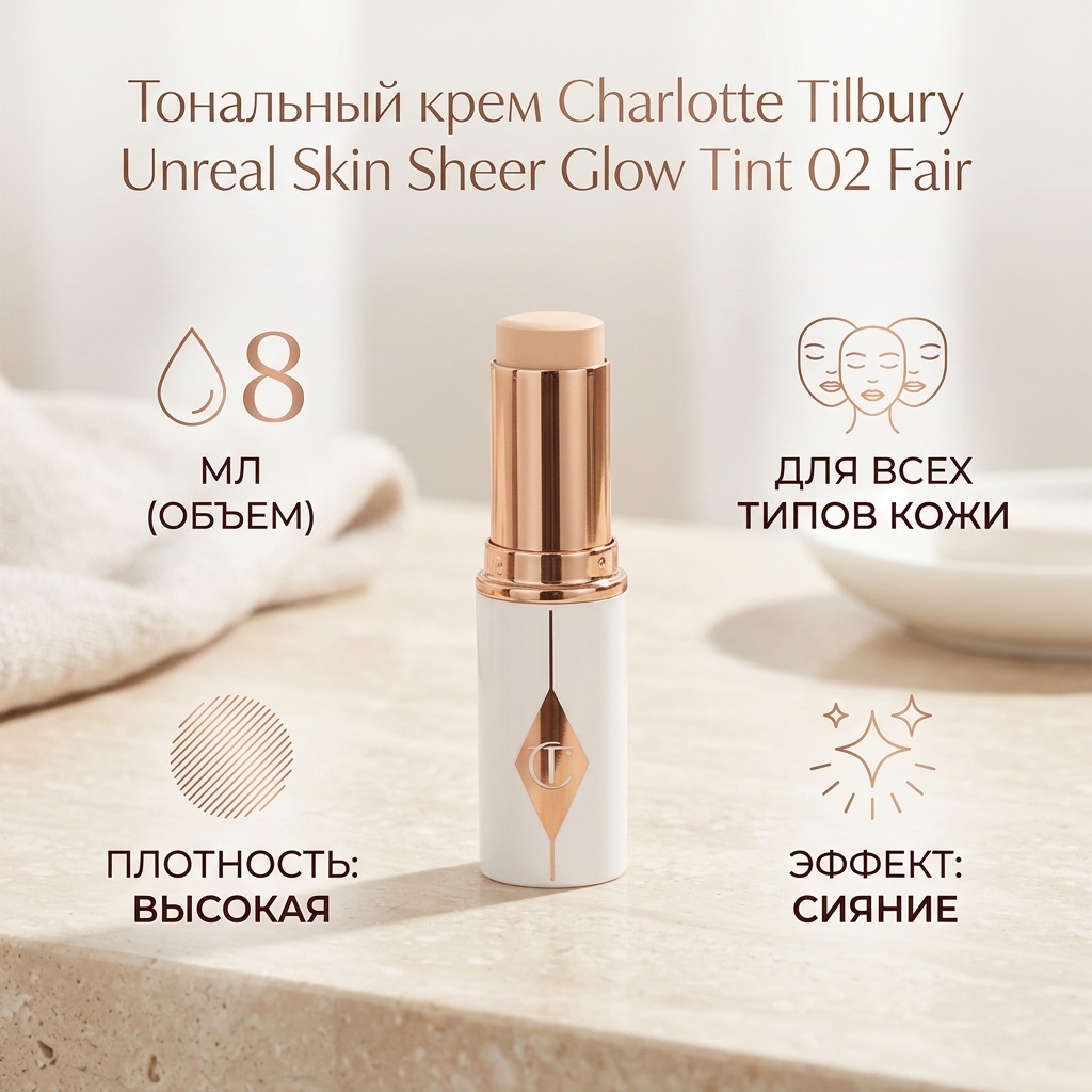 Charlotte Tilbury Unreal Skin Sheer Glow Tint тональный крем 02 Fair 8 мл