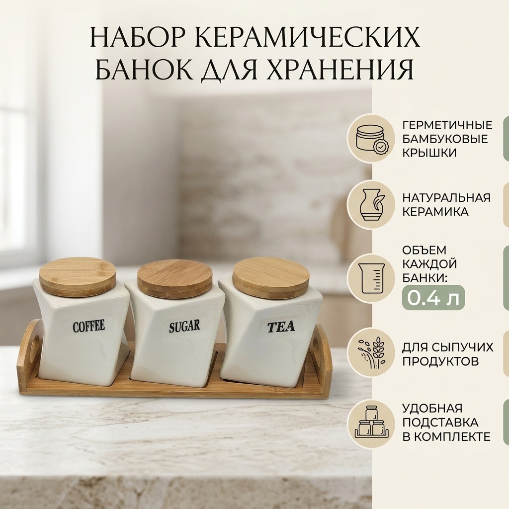 Банка Набор специй, керамика, бамбук