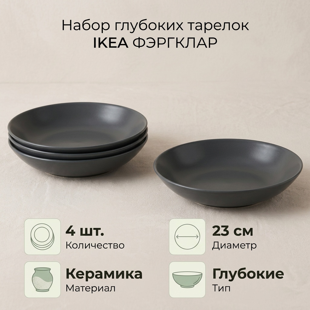 Набор тарелок IKEA 23 см, 4 шт, керамика