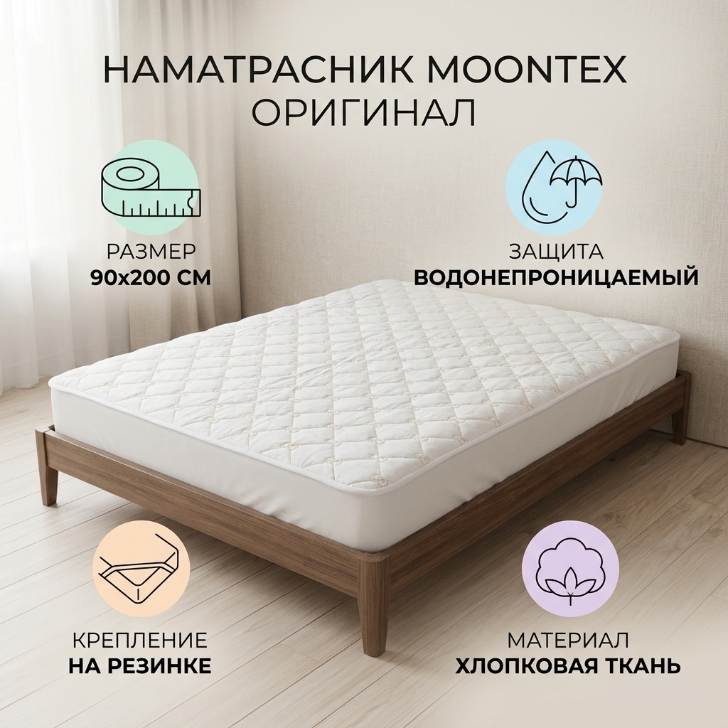 Moontex наматрасник на резинке Оригинал 90x200, хлопок