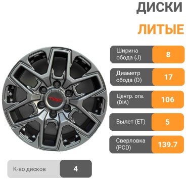 TRD Design 2032 8x17/6x139.7 D106.1 ET5 4 диска серый