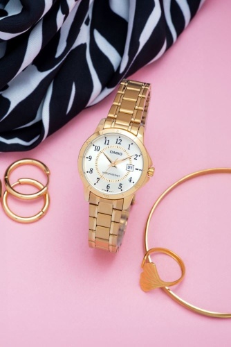 Кварцевые CASIO Gold Date Champagne, классика с датой нержавеющая сталь