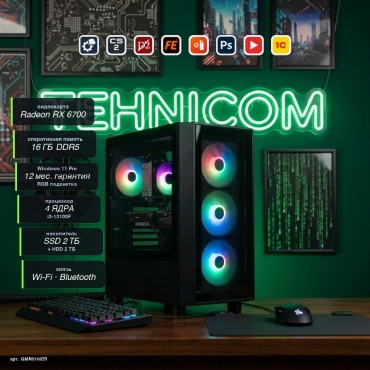 Tehnicom i3-13100F / RX 6700 10 Гб / 16 Гб / 2000 Гб HDD+SSD 2000 Гб / Win 11 Pro
