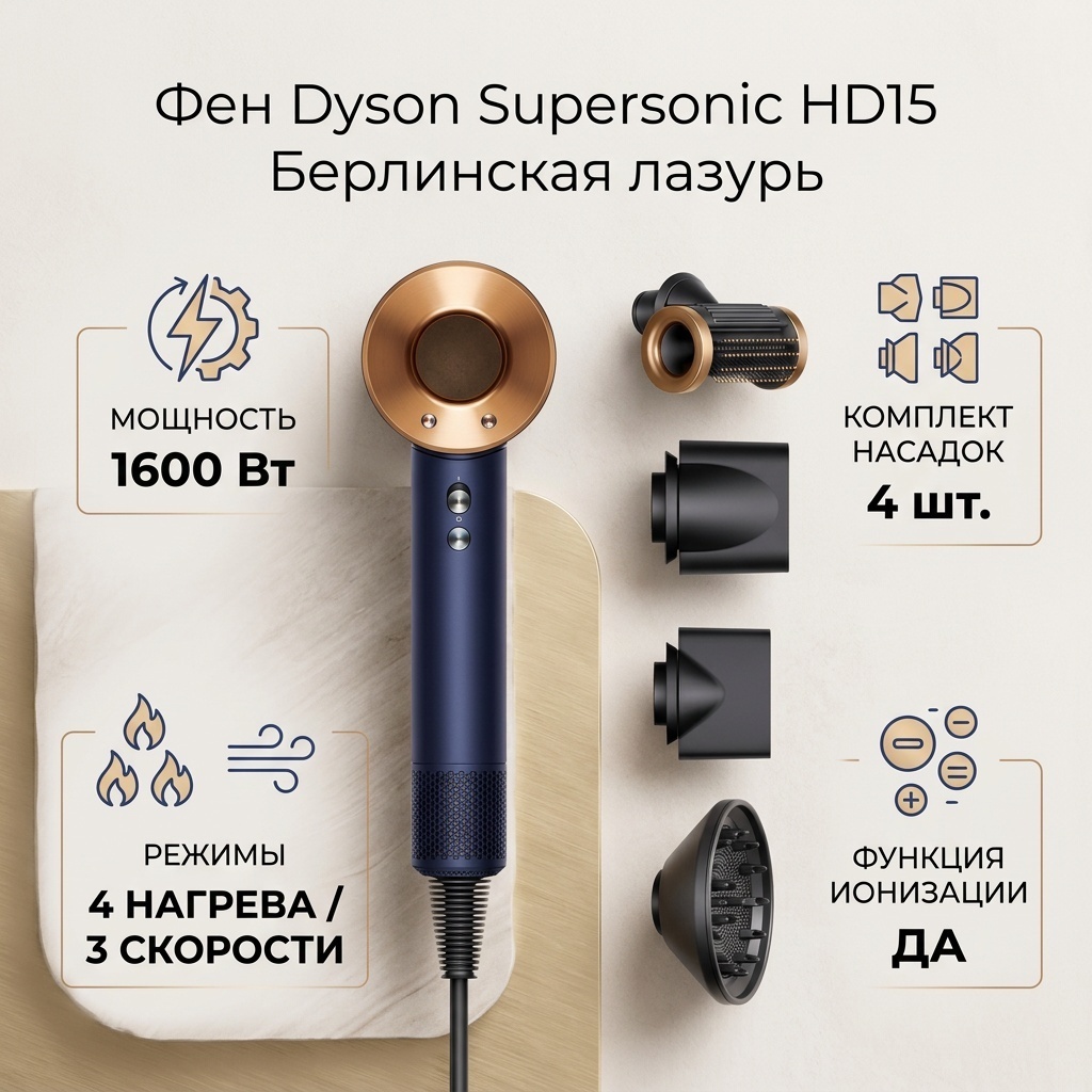 Dyson Supersonic HD15 фен синий, золотой