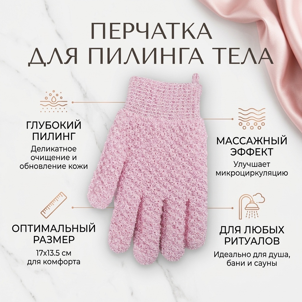 Перчатка для тела, для пиллинга светло-розовый 1 шт