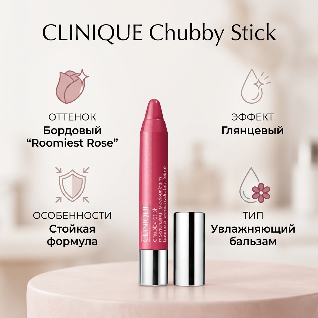 Clinique Chubby Stick Moisturizing Lip Colour Balm бальзам оттеночный для губ Roomiest Rose