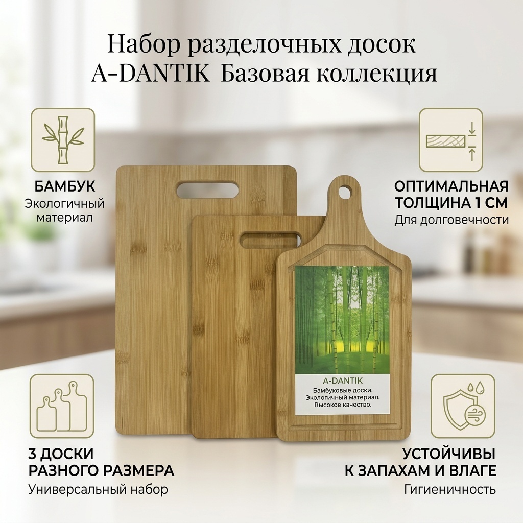 A-DANTIK набор разделочных досок Базовая коллекция 765124 3 шт, дерево