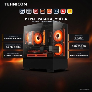 Tehnicom R5 3500X / RX 6600 8 Гб / 64 Гб / 4000 Гб HDD+SSD 256 Гб / Win 11 Pro