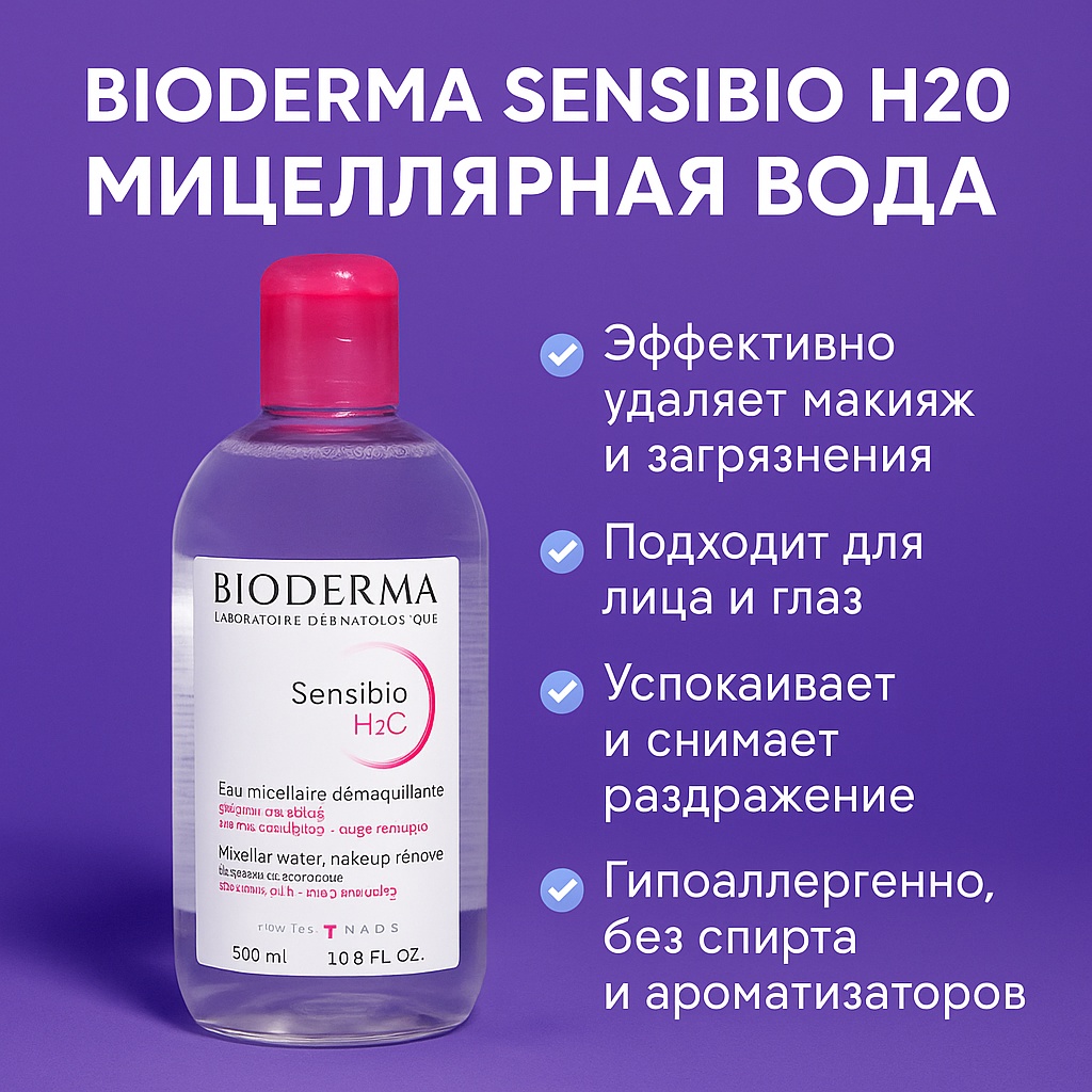 Bioderma Sensibio H2O Micellar Water, мицеллярная вода 500 мл