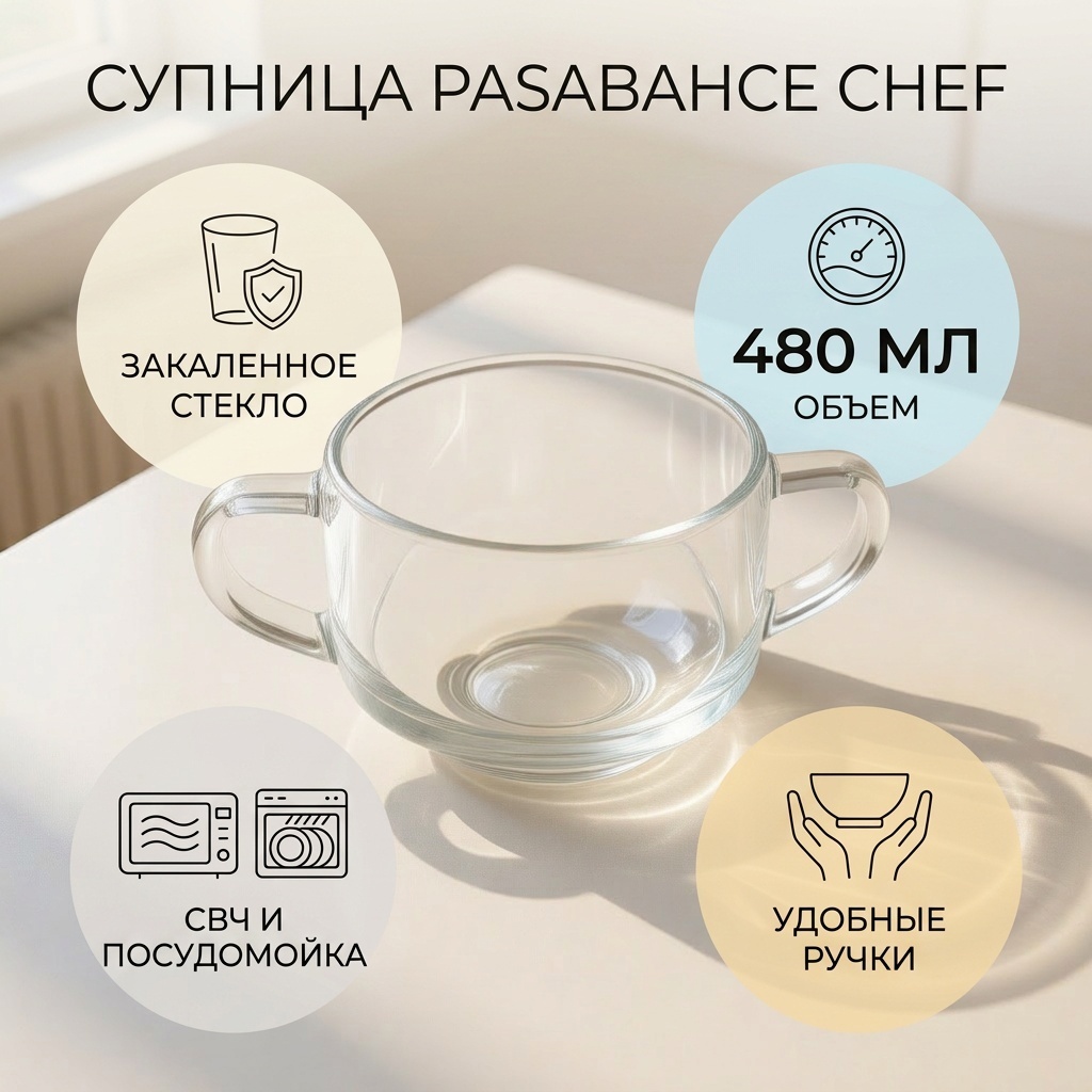 Супница Pasabahce CHEF 10.7х10.7 см, закаленное стекло, 1 шт