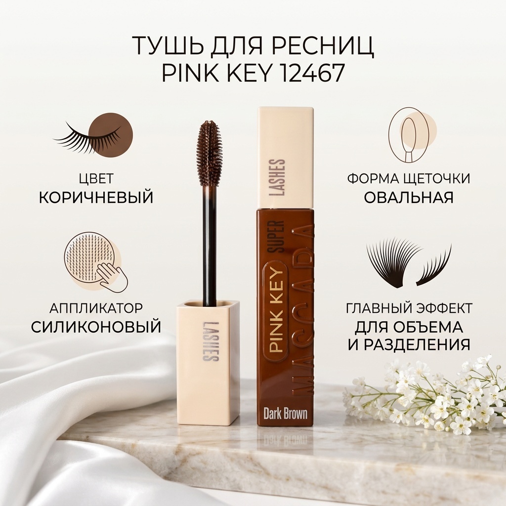 Тушь для ресниц Pink Key 12467 для объема коричневый