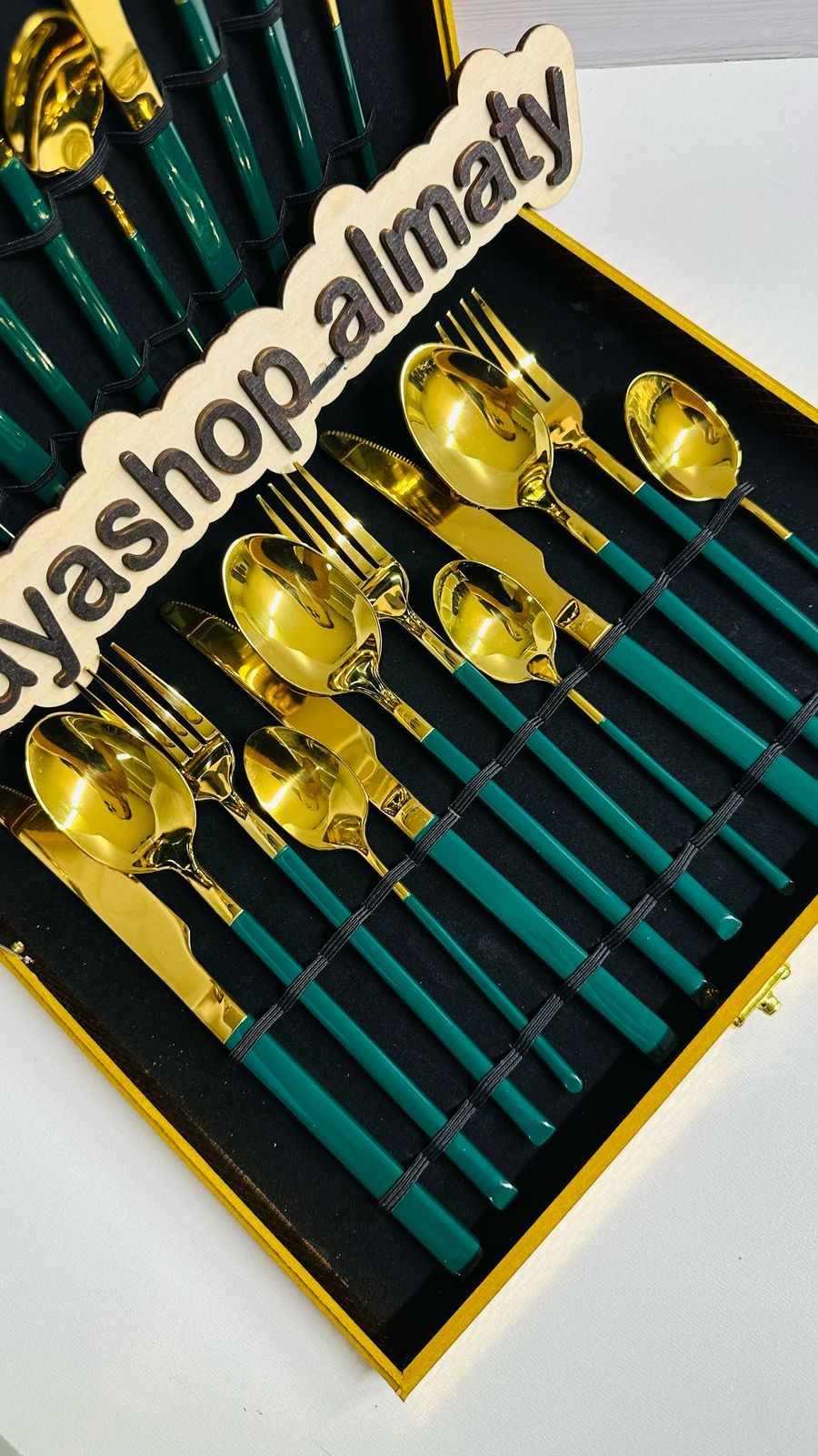 Набор столовых приборов SAYA SHOP 24 шт, зеленый, золотистый SAYA SHOP